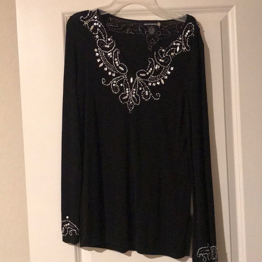 Sweater  works Black jeweled sweater